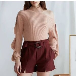 N12H • Gigi Button Arm Cut Out Sweater in Rose‎